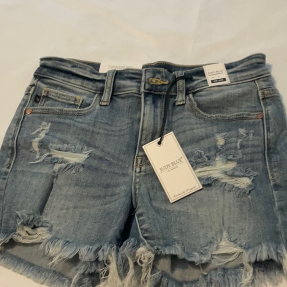 Judy Blue Mid Rise Distressed Denim Shorts